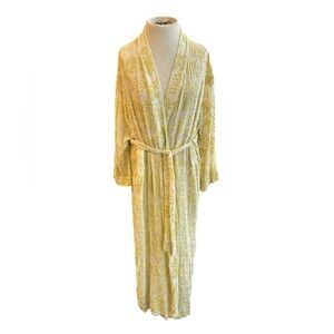 Luxurious Pale Yellow Velvet Burn Out Robe. Wear it as a Outer Layer Resort Boho